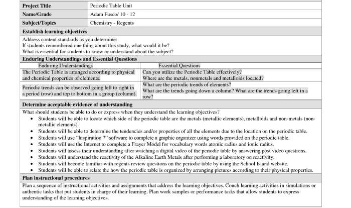 Periodic table and trends worksheet