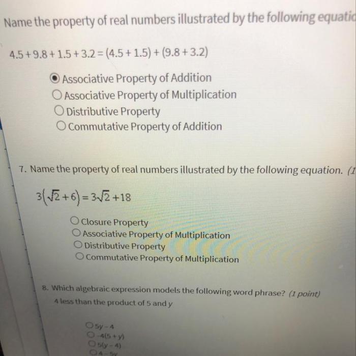 Name the property of real numbers illustrated by the equation