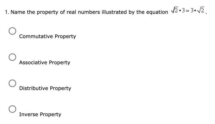 Name the property of real numbers illustrated by the equation